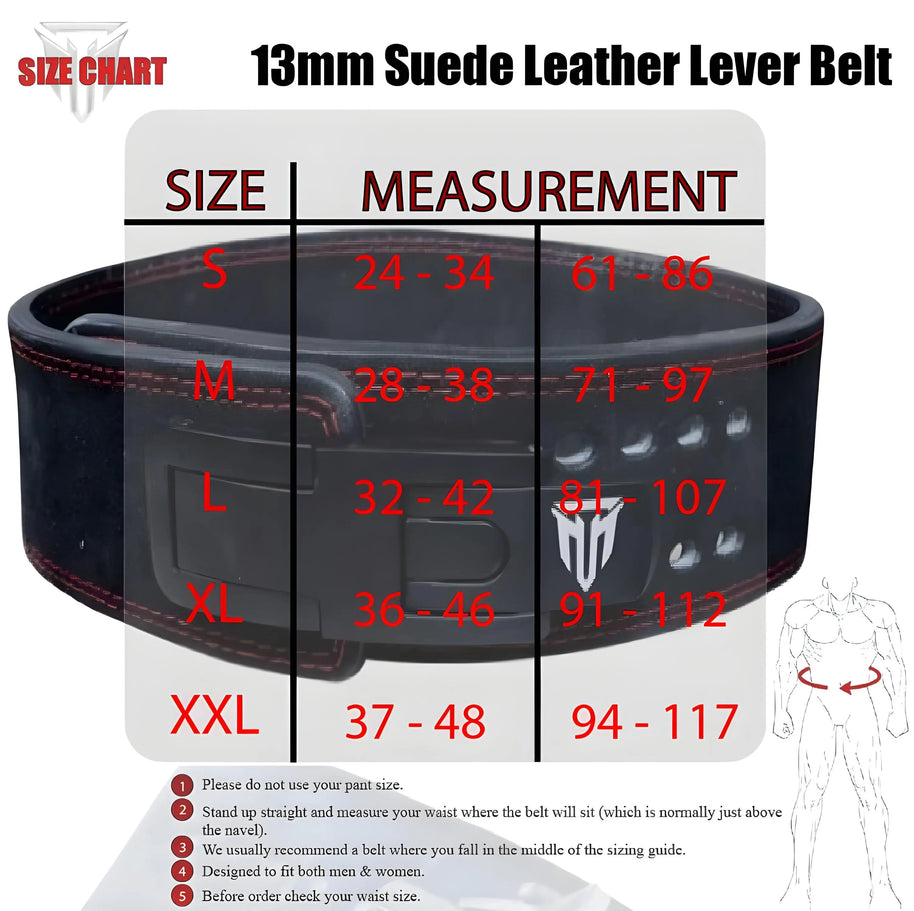 MT 13mm Genuine Suede Leather Lever Weight Lifting Belt Powerlifting Fitness Gym Belt