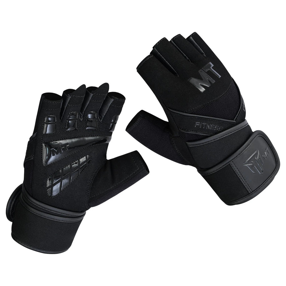 MT Gym Gloves Leather Padded Fitness Wrist Wrap Weightlifting MMA Style Workout