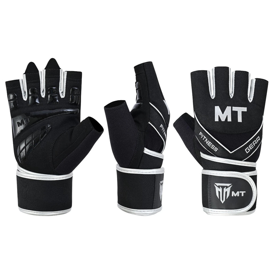 MT Gym Gloves Leather Padded Fitness Wrist Wrap Weightlifting MMA Style Workout