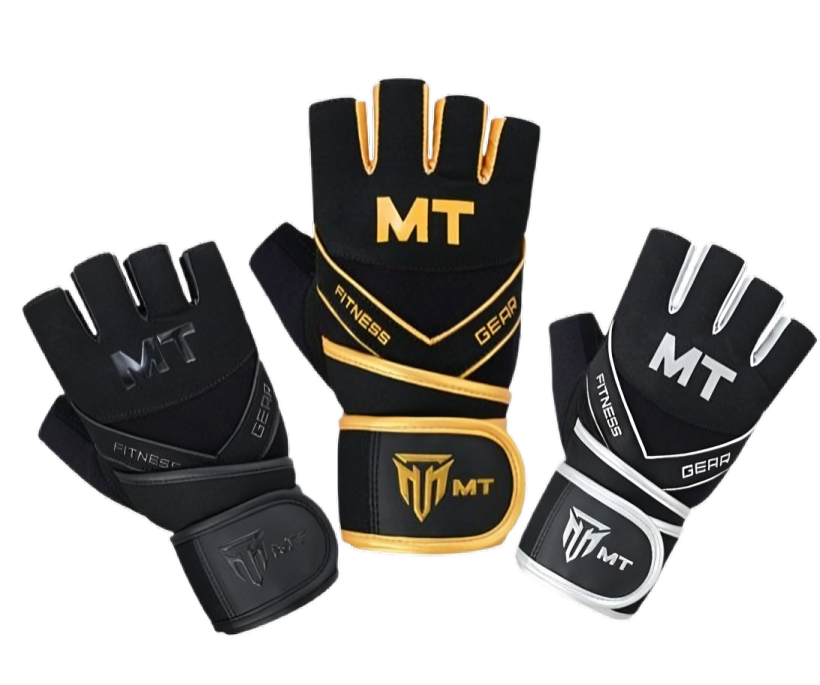 MT Gym Gloves Leather Padded Fitness Wrist Wrap Weightlifting MMA Style Workout