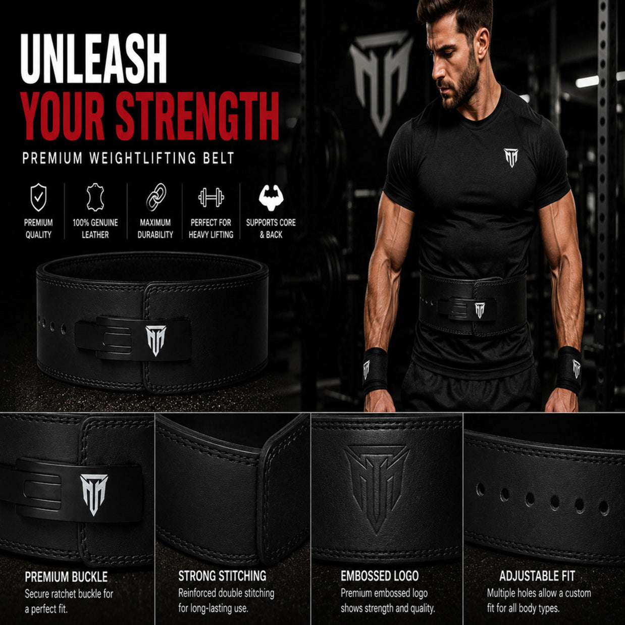 MT 13mm Genuine Leather Lever Belt | Powerlifting & Weightlifting Gym Belt for Men & Women