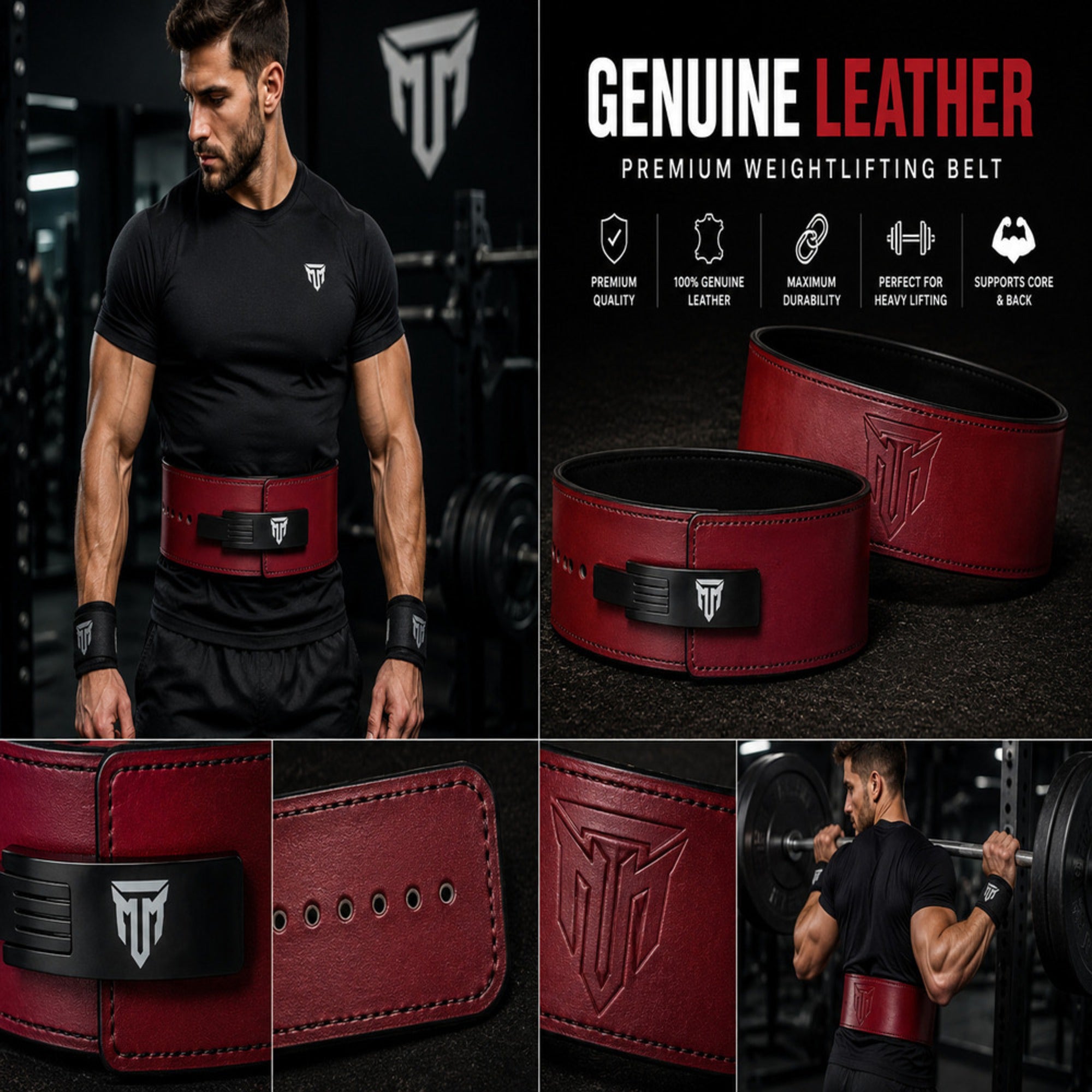 MT 13mm Genuine Leather Lever Belt | Powerlifting & Weightlifting Gym Belt for Men & Women