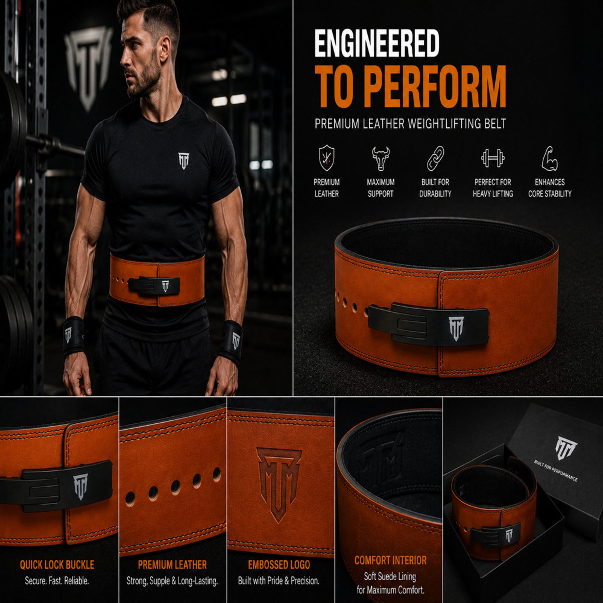 MT 13mm Genuine Leather Lever Belt | Powerlifting & Weightlifting Gym Belt for Men & Women
