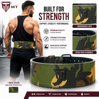 MT 10mm Powerlifting Leather Belt | Carbon Fiber Padded Back Support for Squats, Deadlifts & Gym