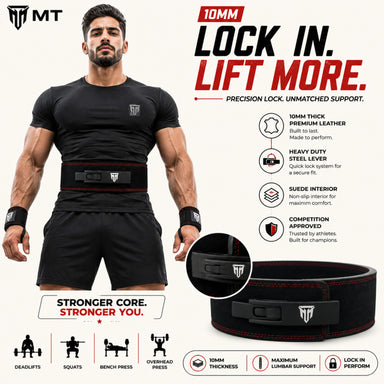 MT 10mm Genuine Leather Lever Belt | Premium Powerlifting & Weightlifting Gym Belt for Men & Women