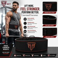MT 10mm Powerlifting Leather Belt | Carbon Fiber Padded Back Support for Squats, Deadlifts & Gym