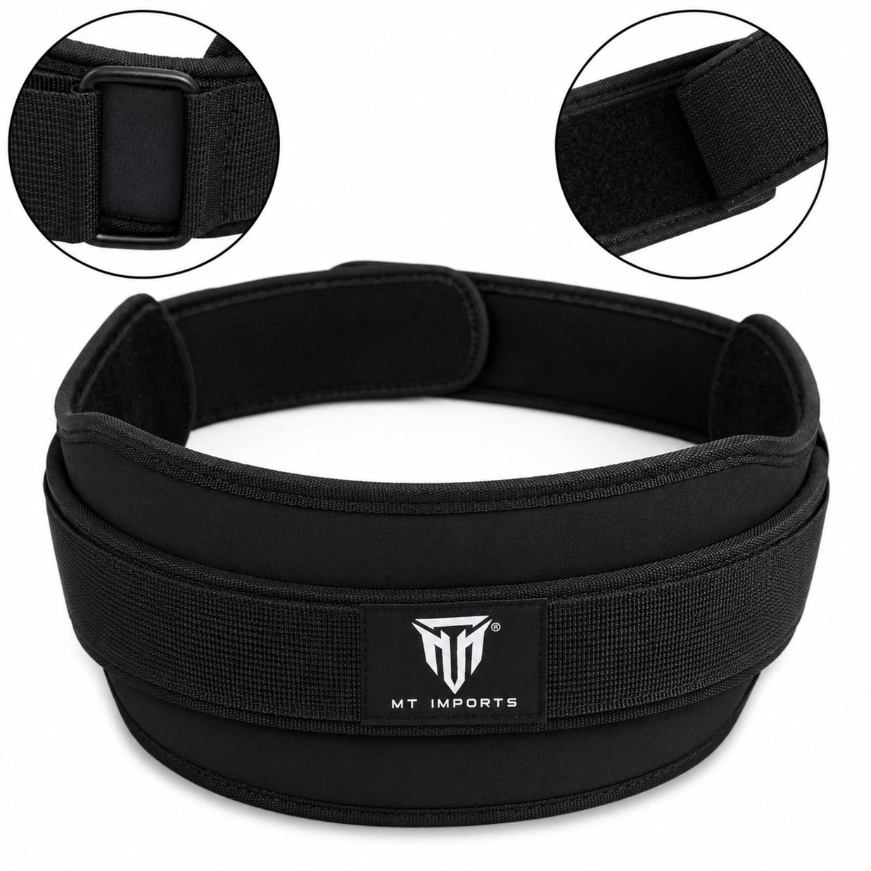 MT weightlifting padding belt in black, front view
