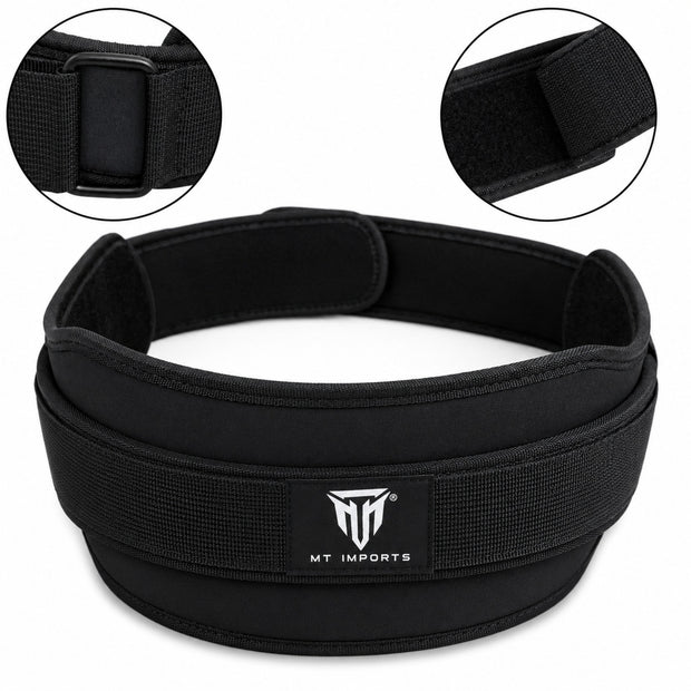 MT weightlifting padding belt in black, front view
