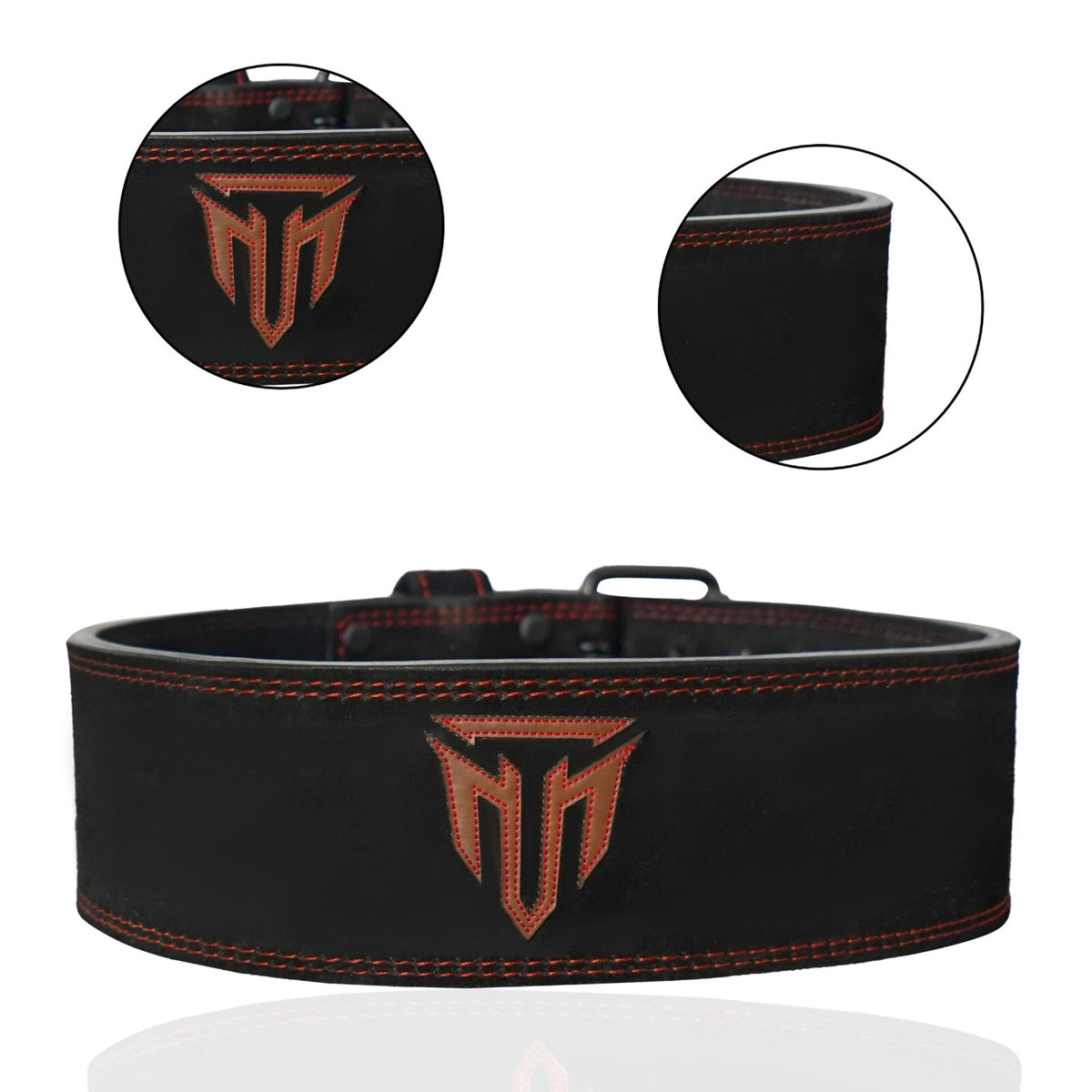 MT 10mm Powerlifting Leather Belt | Carbon Fiber Padded Back Support for Squats, Deadlifts & Gym