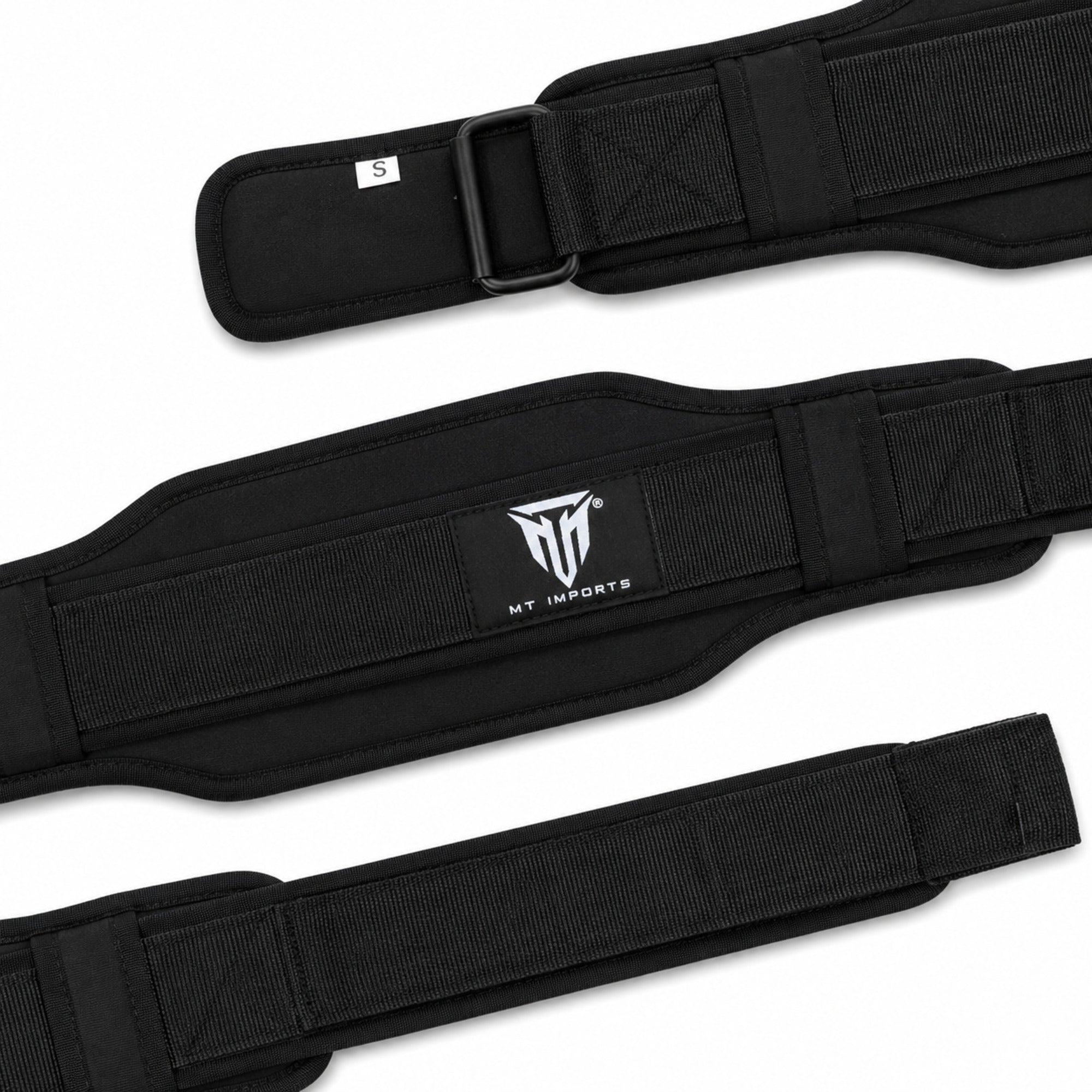 MT weightlifting padding belt in black, angle view 3