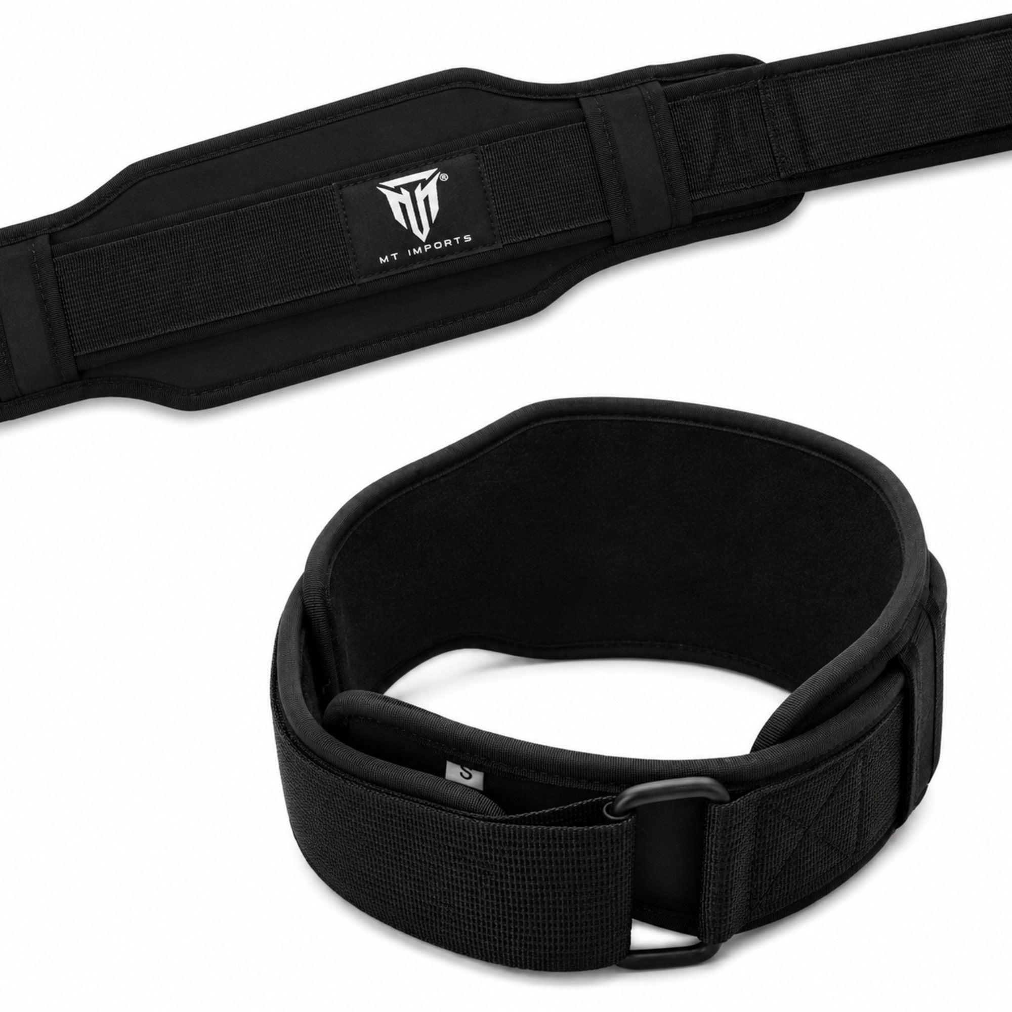 MT weightlifting padding belt in black, angle view 4