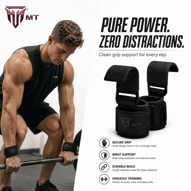 MT Power Lifting Hook Bar | Steel Wrist Hooks for Deadlifts, Pull-Ups & Heavy Weightlifting