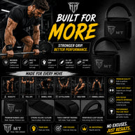 MT Pro weightlifting strap in black, infographic detail
