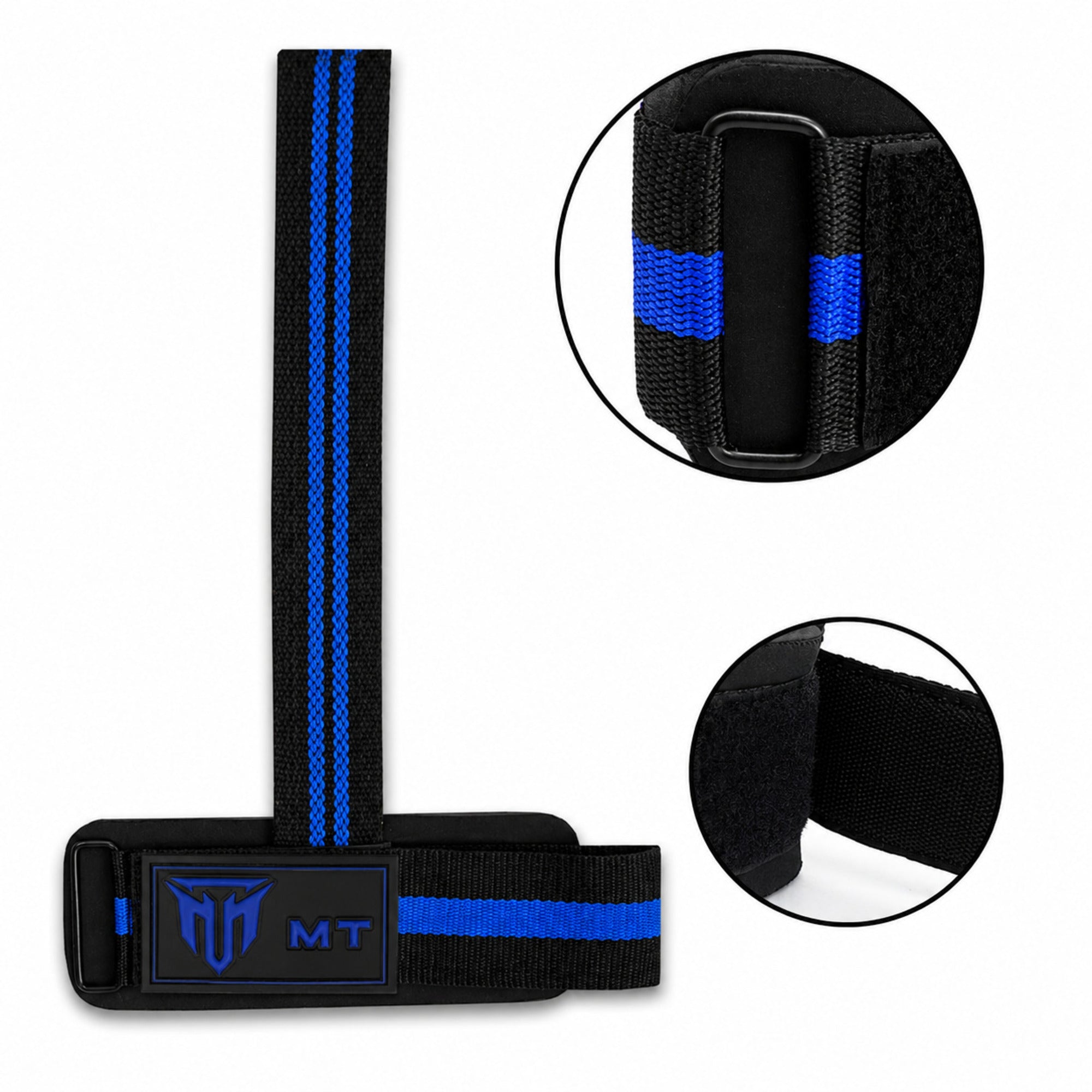 MT Pro weightlifting strap in blue, angle view 3