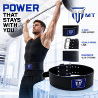 MT Pro Powerlifter Belt | Premium Leather Back Support for Weightlifting, Squats & Deadlifts