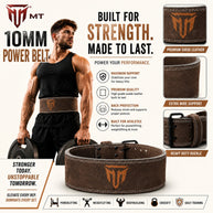MT 10mm Powerlifting Leather Belt | Carbon Fiber Padded Back Support for Squats, Deadlifts & Gym