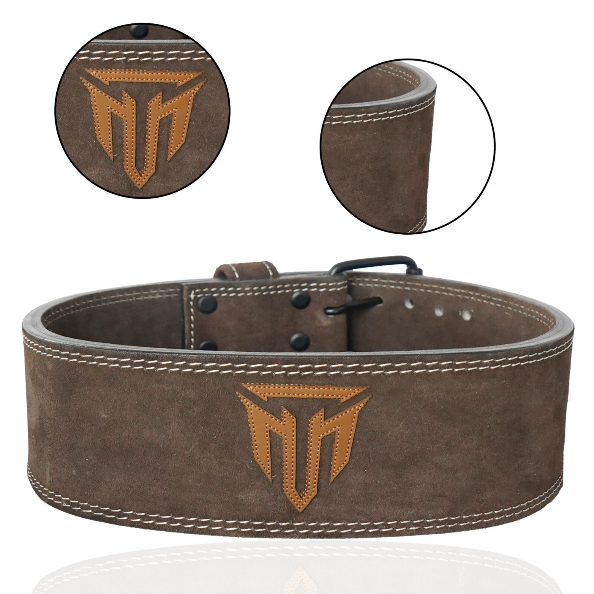 MT 10mm Powerlifting Leather Belt | Carbon Fiber Padded Back Support for Squats, Deadlifts & Gym