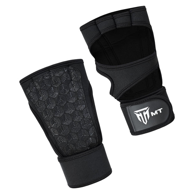MT Neoprene Gym Gloves with Wrist Wrap | Non-Slip Silicone Grip Fitness Gloves for Men & Women