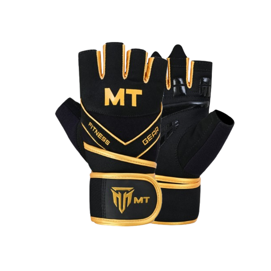 MT Gym Gloves Leather Padded Fitness Wrist Wrap Weightlifting MMA Style Workout