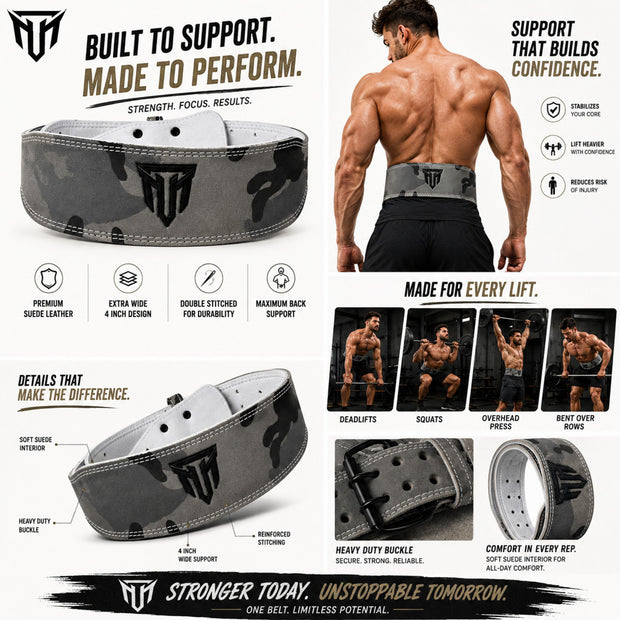 MT 4 Inch Weight Lifting Belt | Leather Back Support Belt for Gym, Powerlifting & Bodybuilding