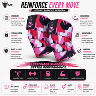 MT weight lifting knee wraps in camo, infographic detail