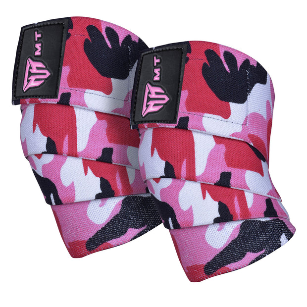 MT weight lifting knee wraps in camo, front view