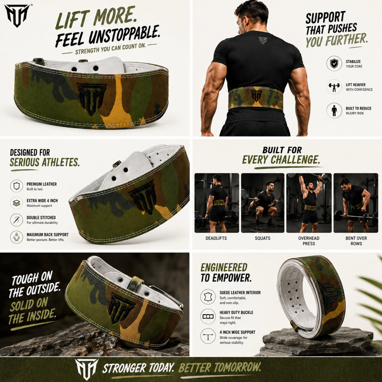 MT 4 Inch Weight Lifting Belt | Leather Back Support Belt for Gym, Powerlifting & Bodybuilding