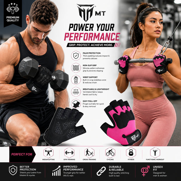 MT leather gym gloves, detail view
