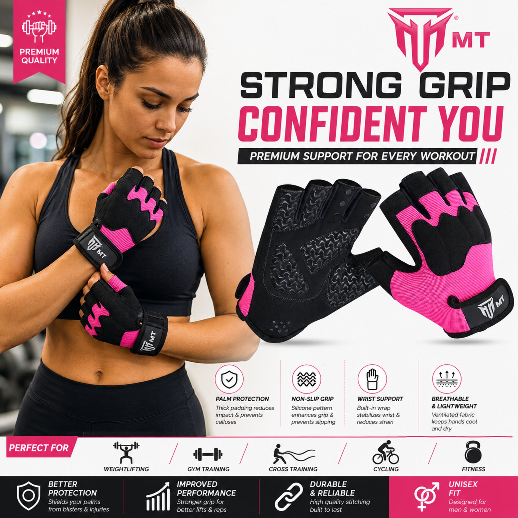 MT leather gym gloves, detail view 4