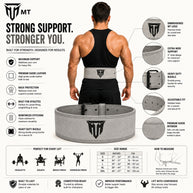MT 10mm Powerlifting Leather Belt | Carbon Fiber Padded Back Support for Squats, Deadlifts & Gym