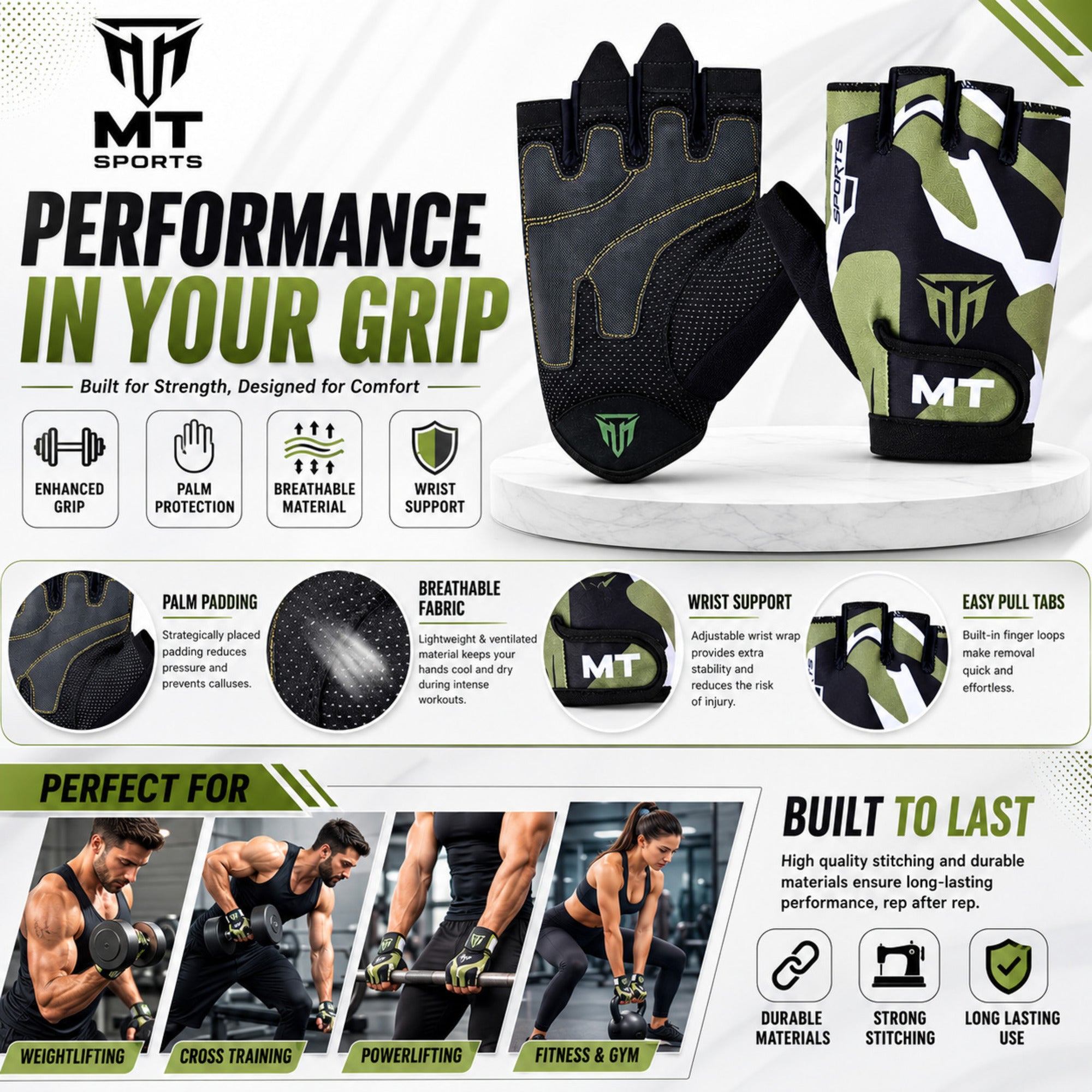 MT Weight Lifting Gloves | Unisex Bodybuilding & Fitness Workout Gloves for Men & Women S–2XL