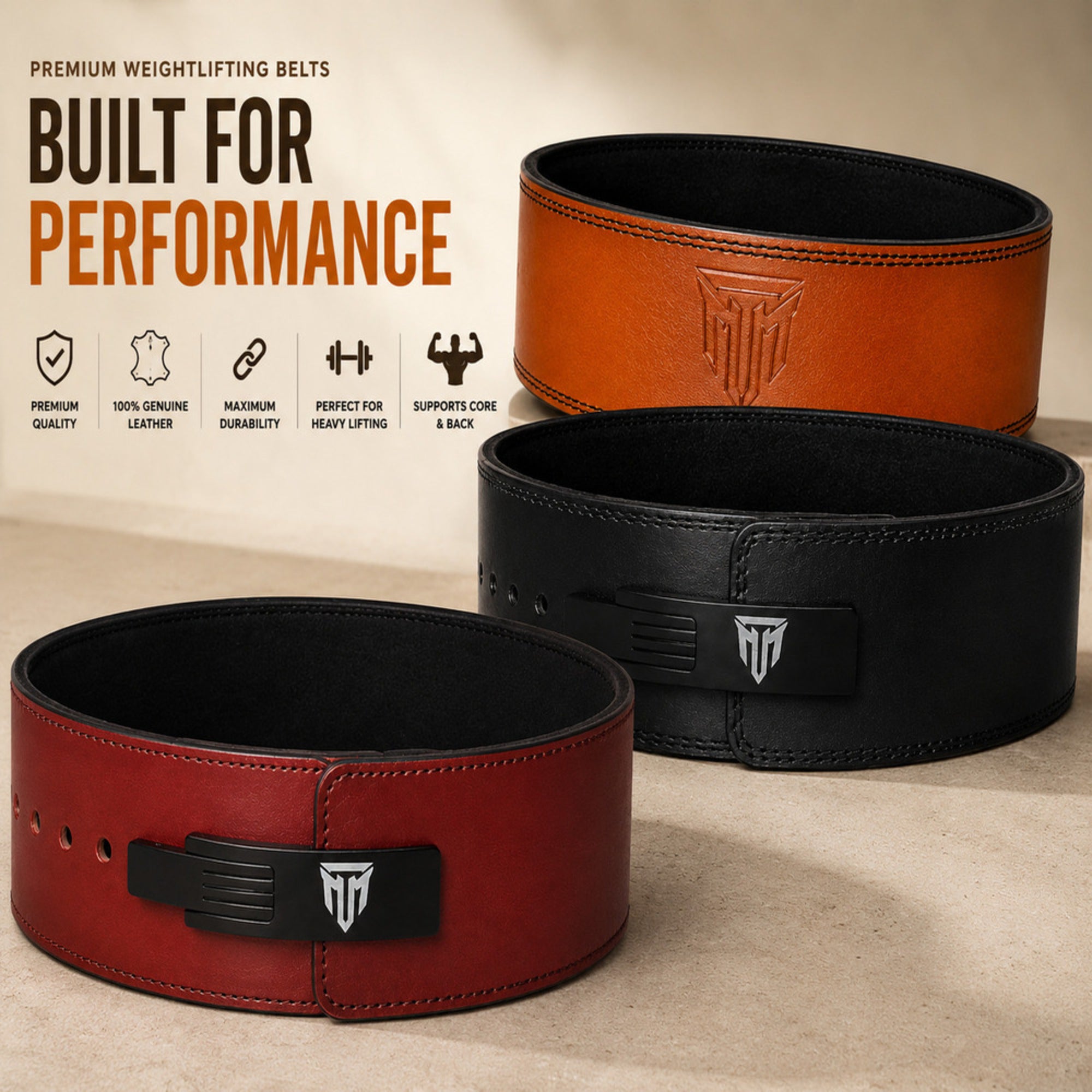 MT 13mm Genuine Leather Lever Belt | Powerlifting & Weightlifting Gym Belt for Men & Women