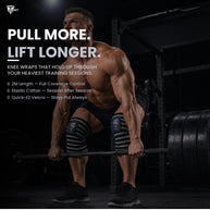 MT weight lifting knee wraps in grey, lifestyle photo