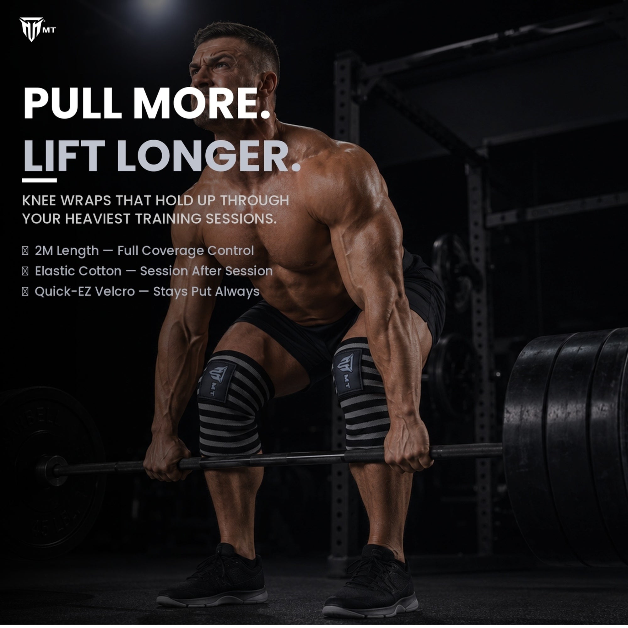 MT weight lifting knee wraps in grey, lifestyle photo
