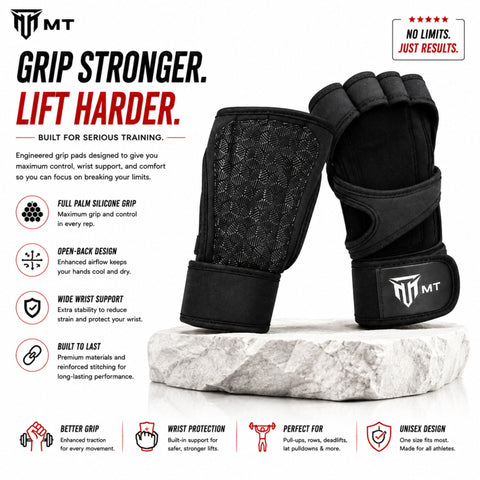 MT Neoprene Gym Gloves with Wrist Wrap | Non-Slip Silicone Grip Fitness Gloves for Men & Women