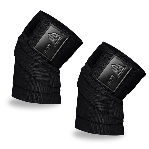 MT weight lifting knee wraps in jet black, front view