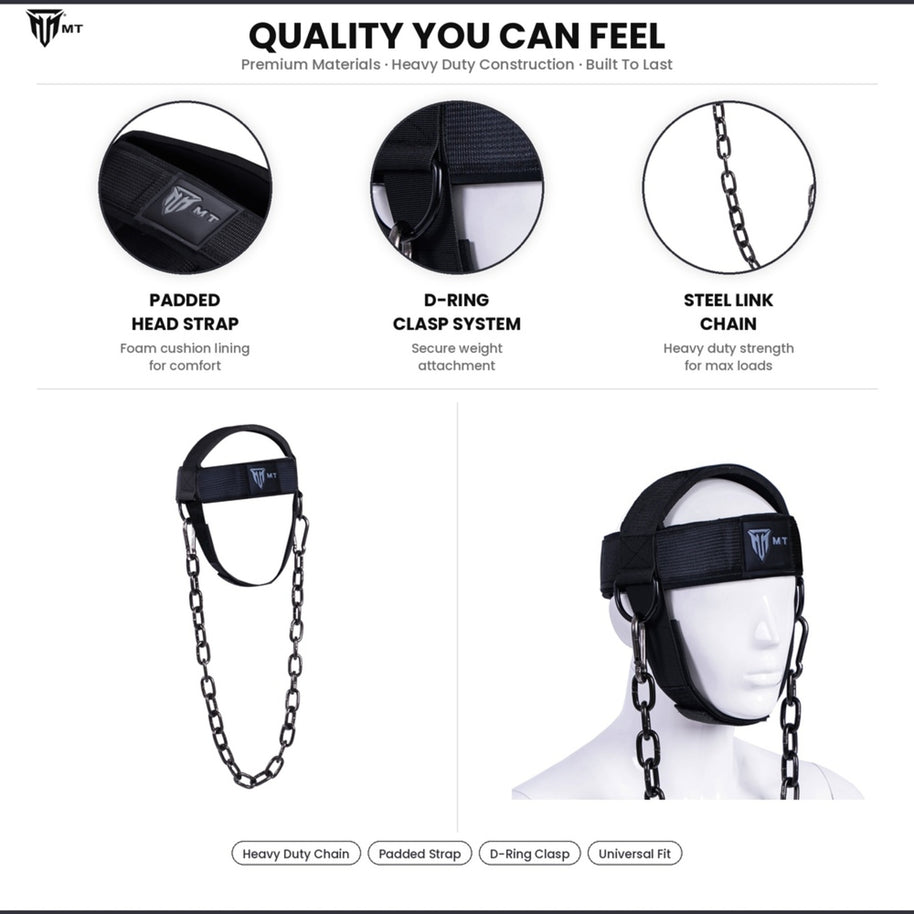 MT Head Harness for Neck Training | Double Padded Weight Lifting Neck Harness Workout Straps for Men & Women
