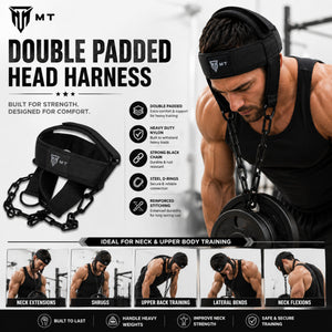 MT Head Harness for Neck Training | Double Padded Weight Lifting Neck Harness Workout Straps for Men & Women