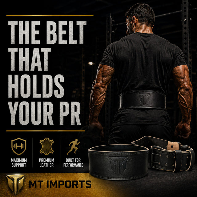 MT 4" Leather Weight Lifting Belt | Premium Back Support for Squats, Deadlifts & Powerlifting