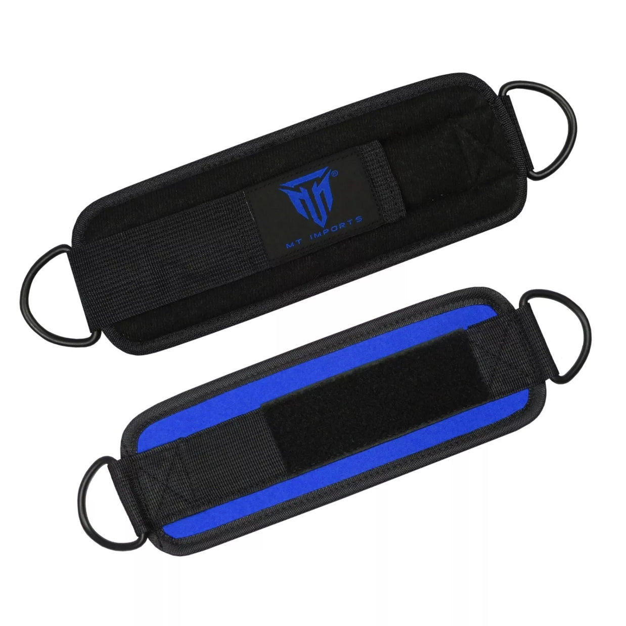 MT neoprene D-ring ankle strap in blue, angle view