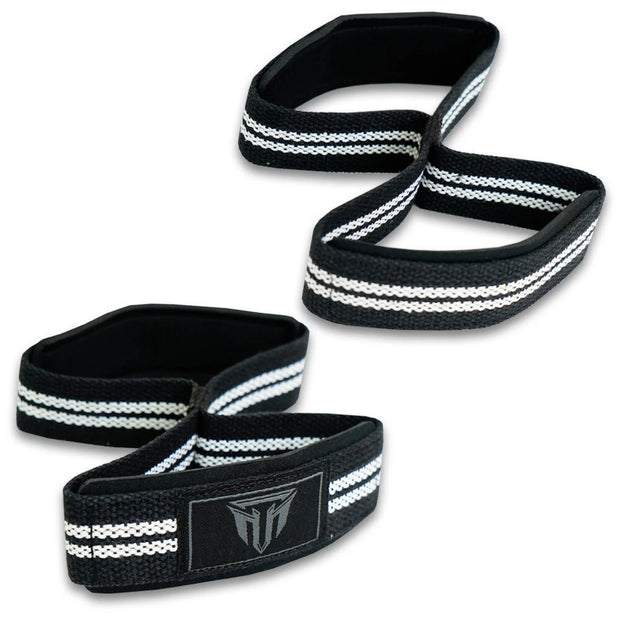 Weightlifting Wrist Strap Figure eight 8 Padded Cuff Gym Deadlift Double Loop MT