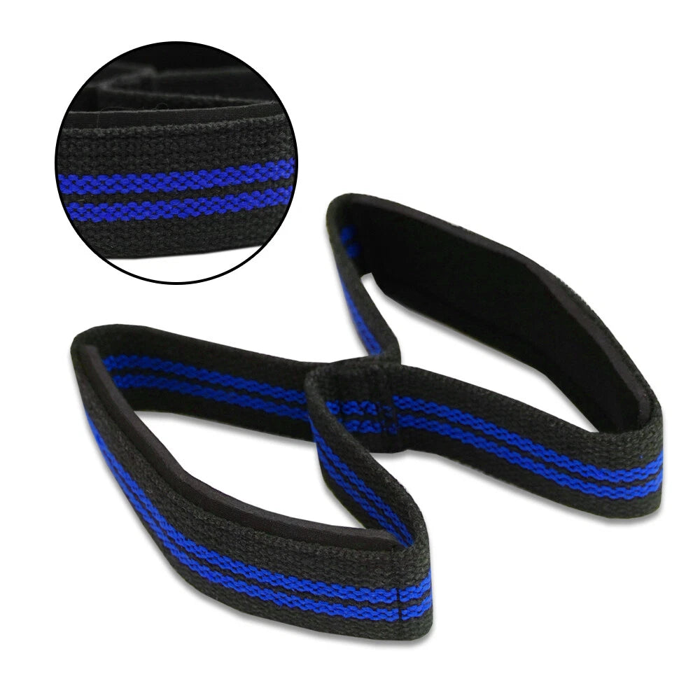 Weightlifting Wrist Strap Figure eight 8 Padded Cuff Gym Deadlift Double Loop MT