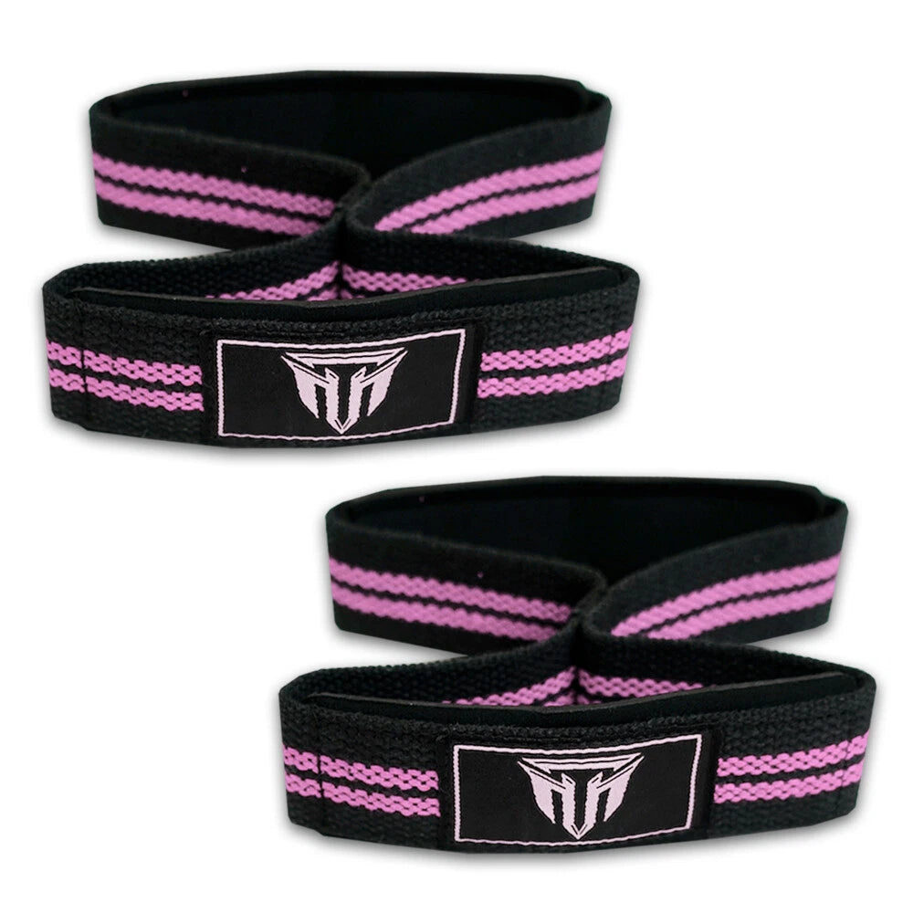 Weightlifting Wrist Strap Figure eight 8 Padded Cuff Gym Deadlift Double Loop MT