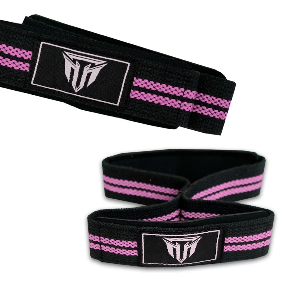 Weightlifting Wrist Strap Figure eight 8 Padded Cuff Gym Deadlift Double Loop MT