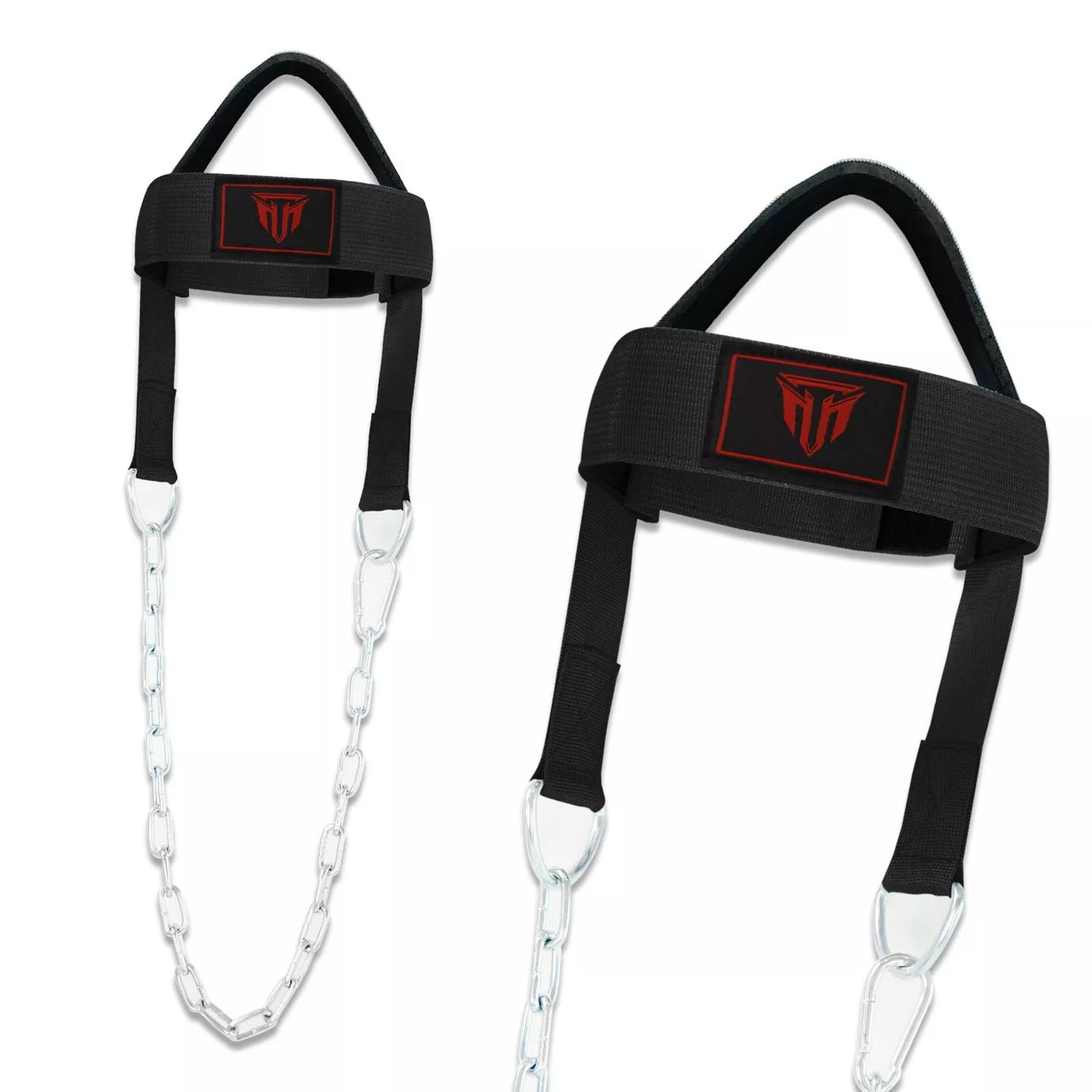 MT neck training head harness in black, front view