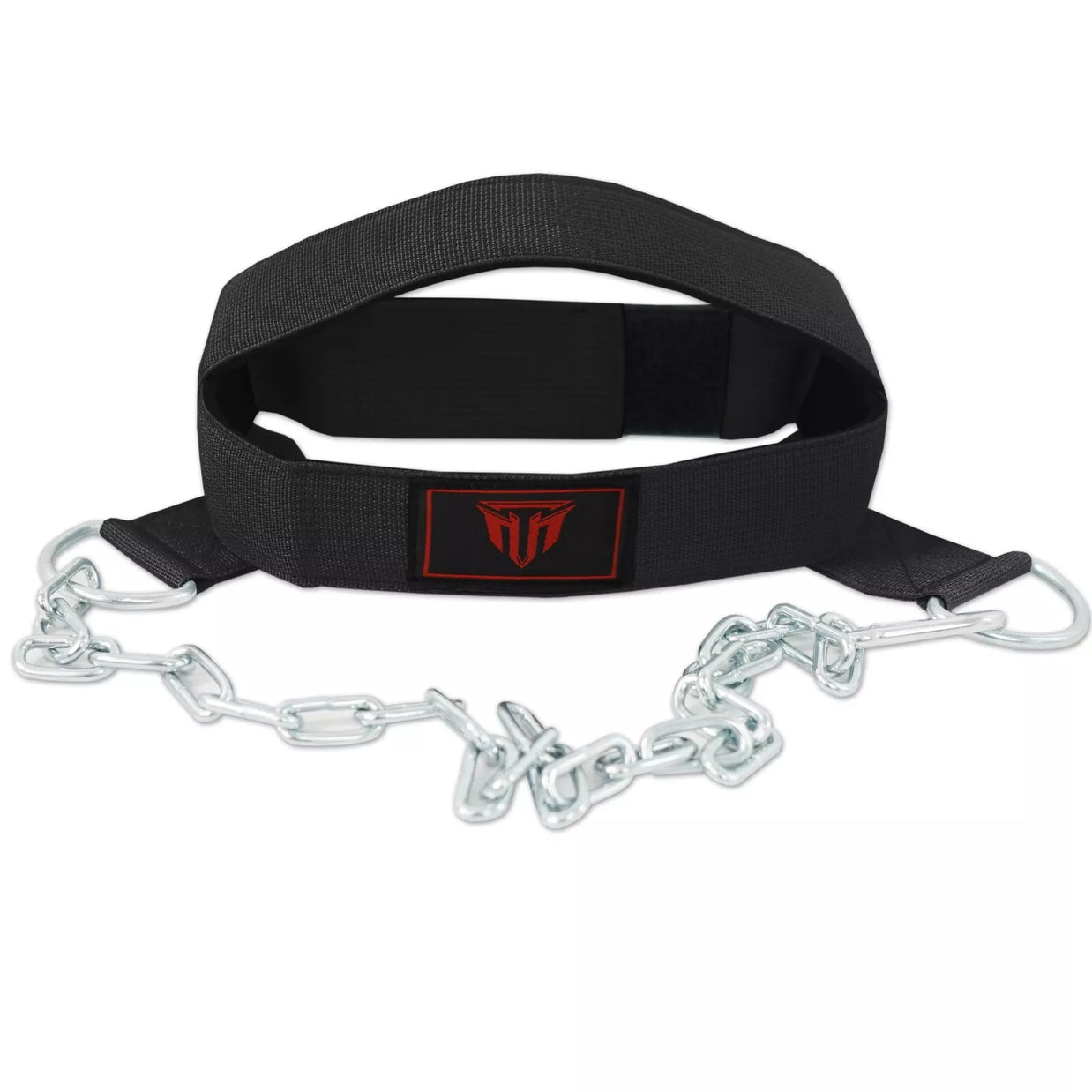 MT neck training head harness in black, chain detail