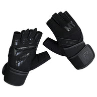 MT Gym Gloves Leather Padded Fitness Wrist Wrap Weightlifting MMA Style Workout