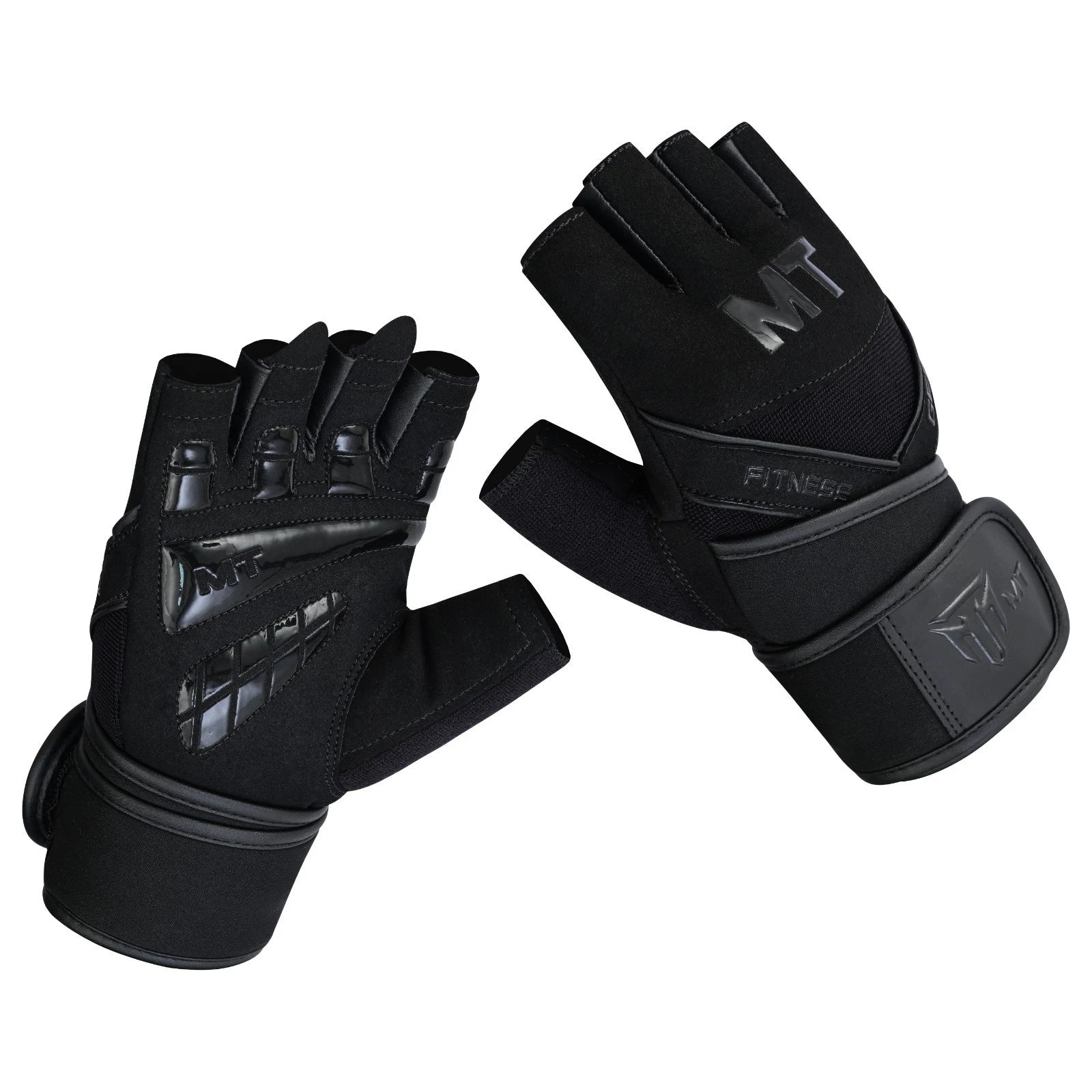 MT Gym Gloves Leather Padded Fitness Wrist Wrap Weightlifting MMA Style Workout