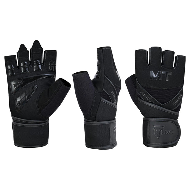 MT Gym Gloves Leather Padded Fitness Wrist Wrap Weightlifting MMA Style Workout