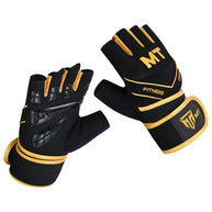 MT Gym Gloves Leather Padded Fitness Wrist Wrap Weightlifting MMA Style Workout